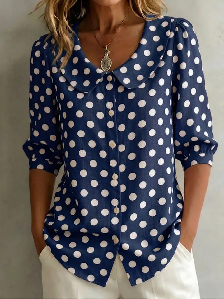 Women's Retro Polka Dot Three-Quarter Sleeve Loose Cardigan Shirt