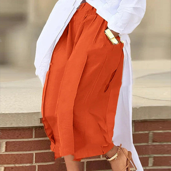 Women's Solid Color Cotton Wide Leg Cropped Pant