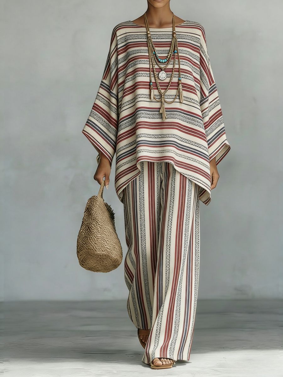 Floral Print Bamboo Linen Two-Piece Set | Wide-Leg Pants