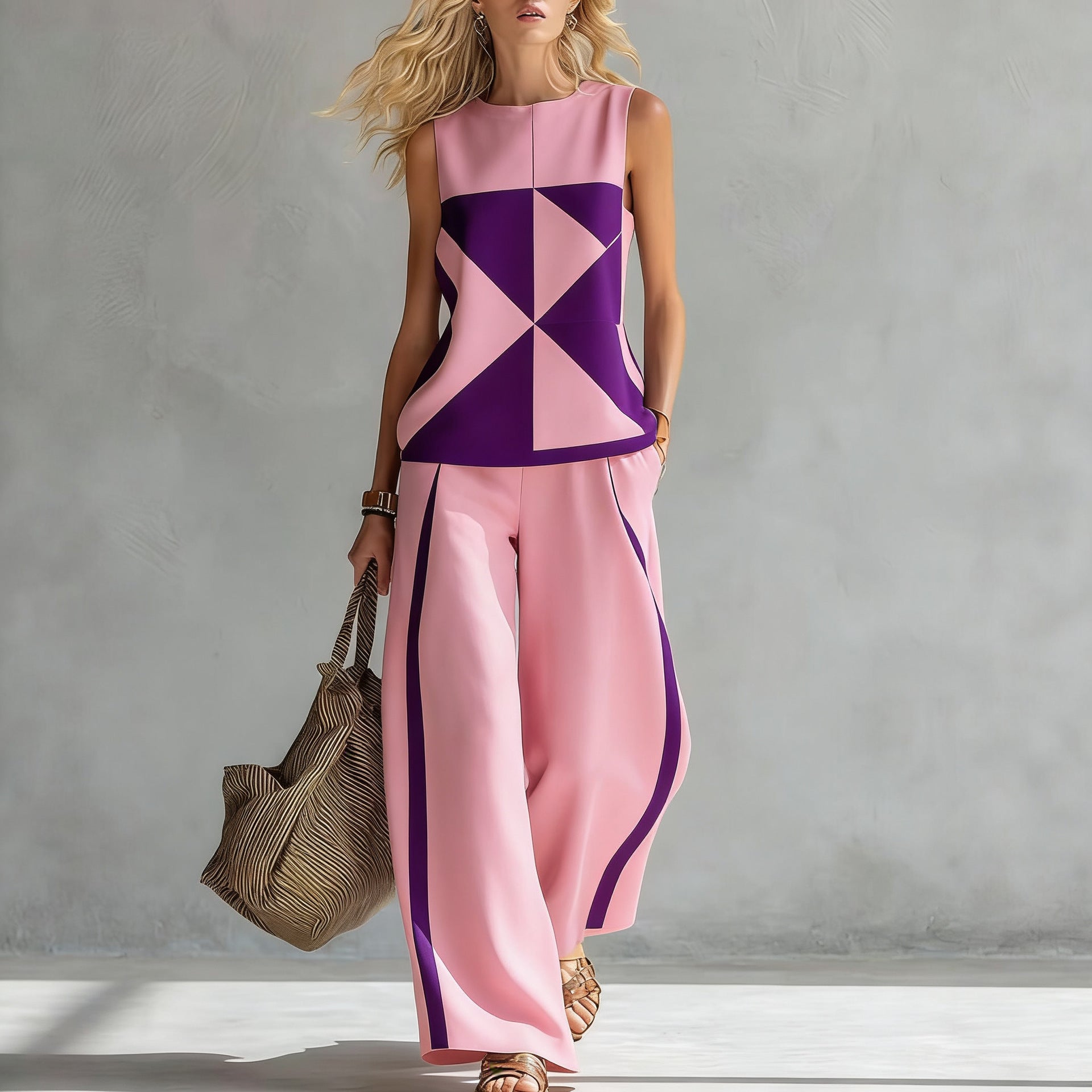 Women's Sleeveless Printed Tank Top & Wide-Leg Pants Two-Piece Set