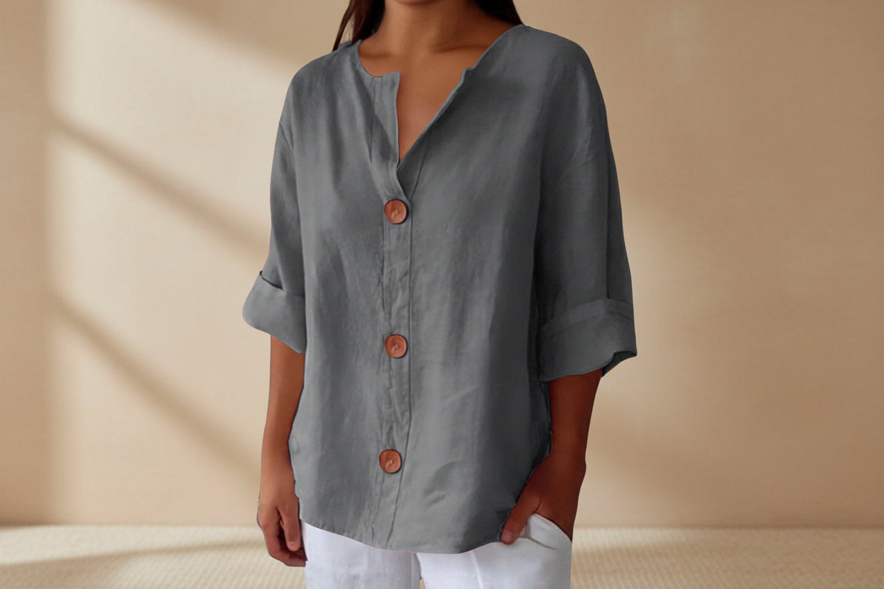 Women's V-Neck Buttoned Blouse