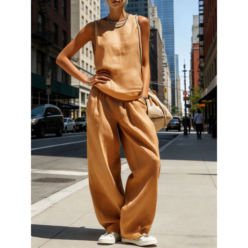 Women's Sleeveless Cardigan Top & Pants Two-Piece Set