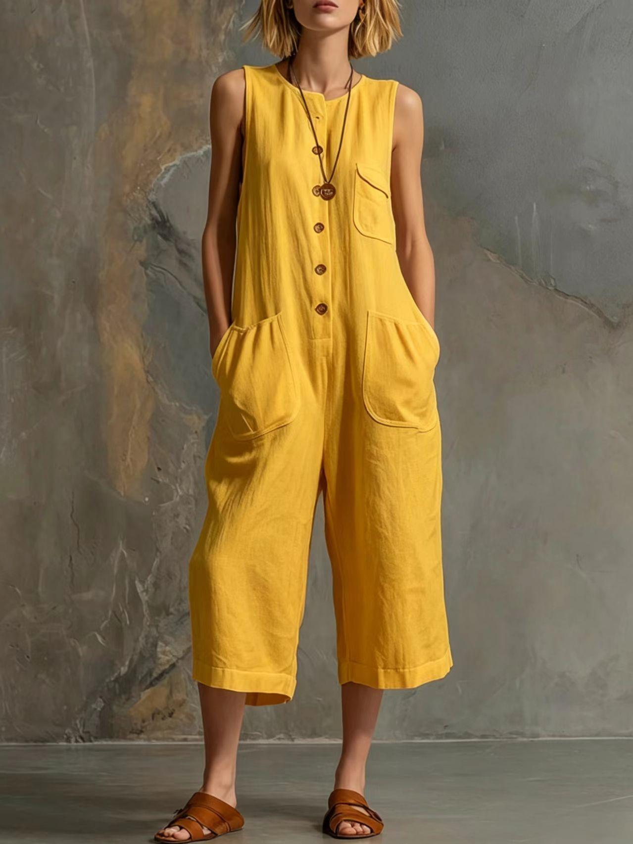 Women's Retro Sleeveless Wide-Leg Cropped Jumpsuit