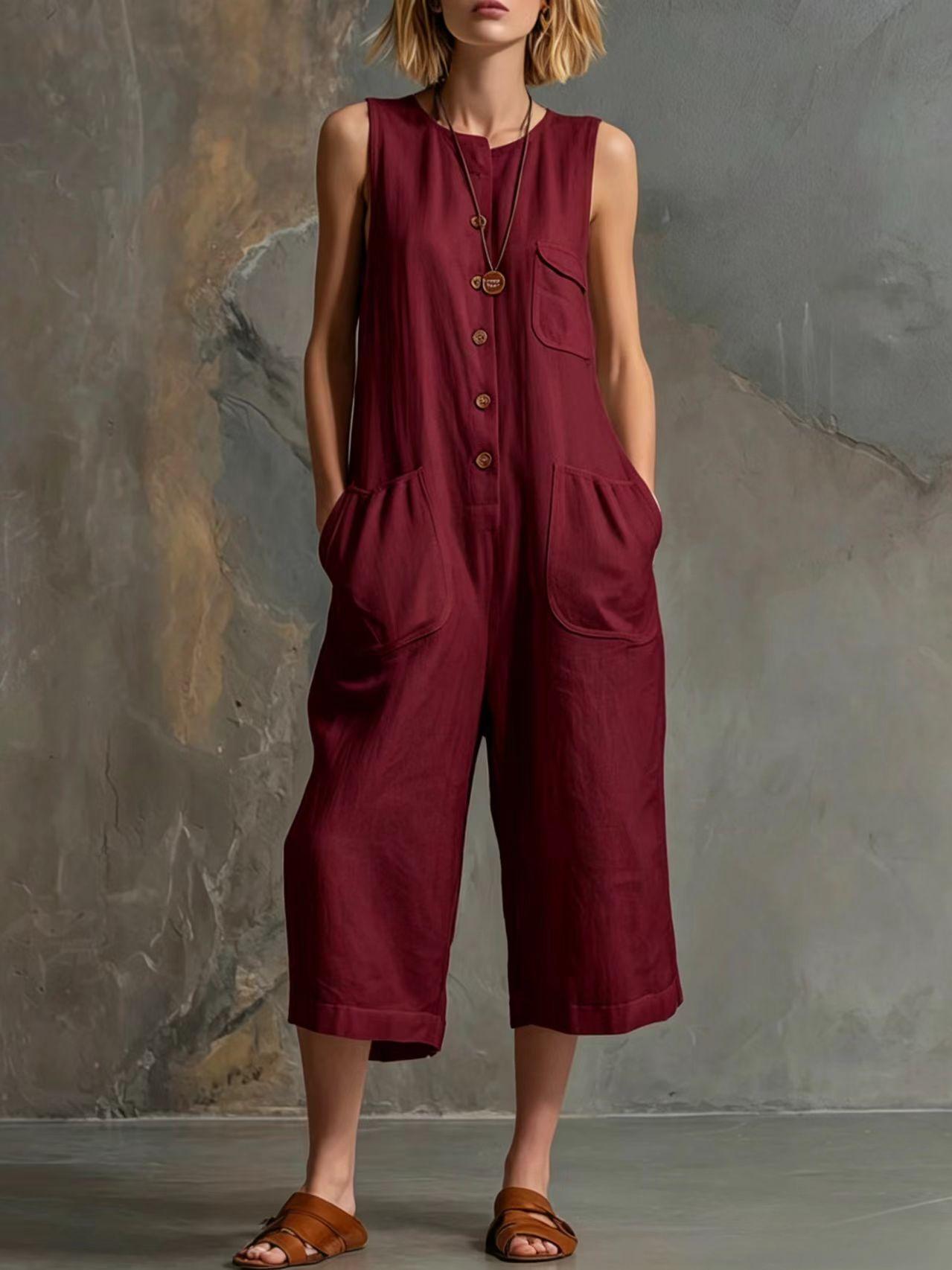 Women's Retro Sleeveless Wide-Leg Cropped Jumpsuit