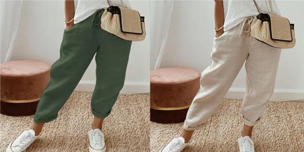 Women’s Cotton Linen Casual Pants – Solid Color