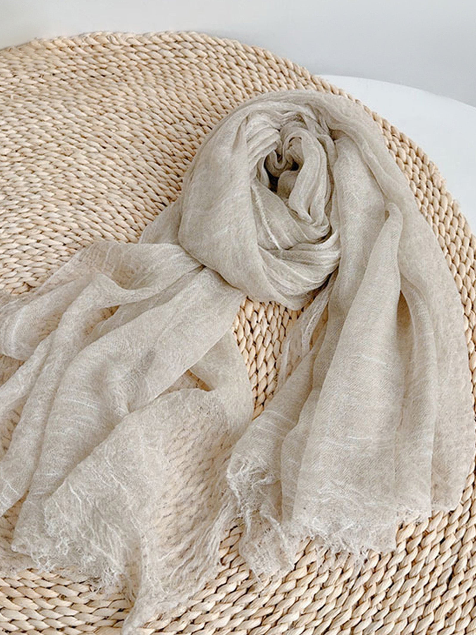 Wool Tencel Solid Ruched Lightweight Scarf