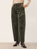 Cotton Lyocell Adjustable Button Mid Waist Tapered Ankle Pants ISOLABEL
