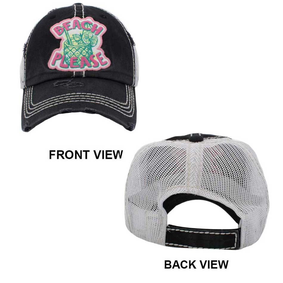 Beach Please Message Mesh Back Vintage Baseball Cap