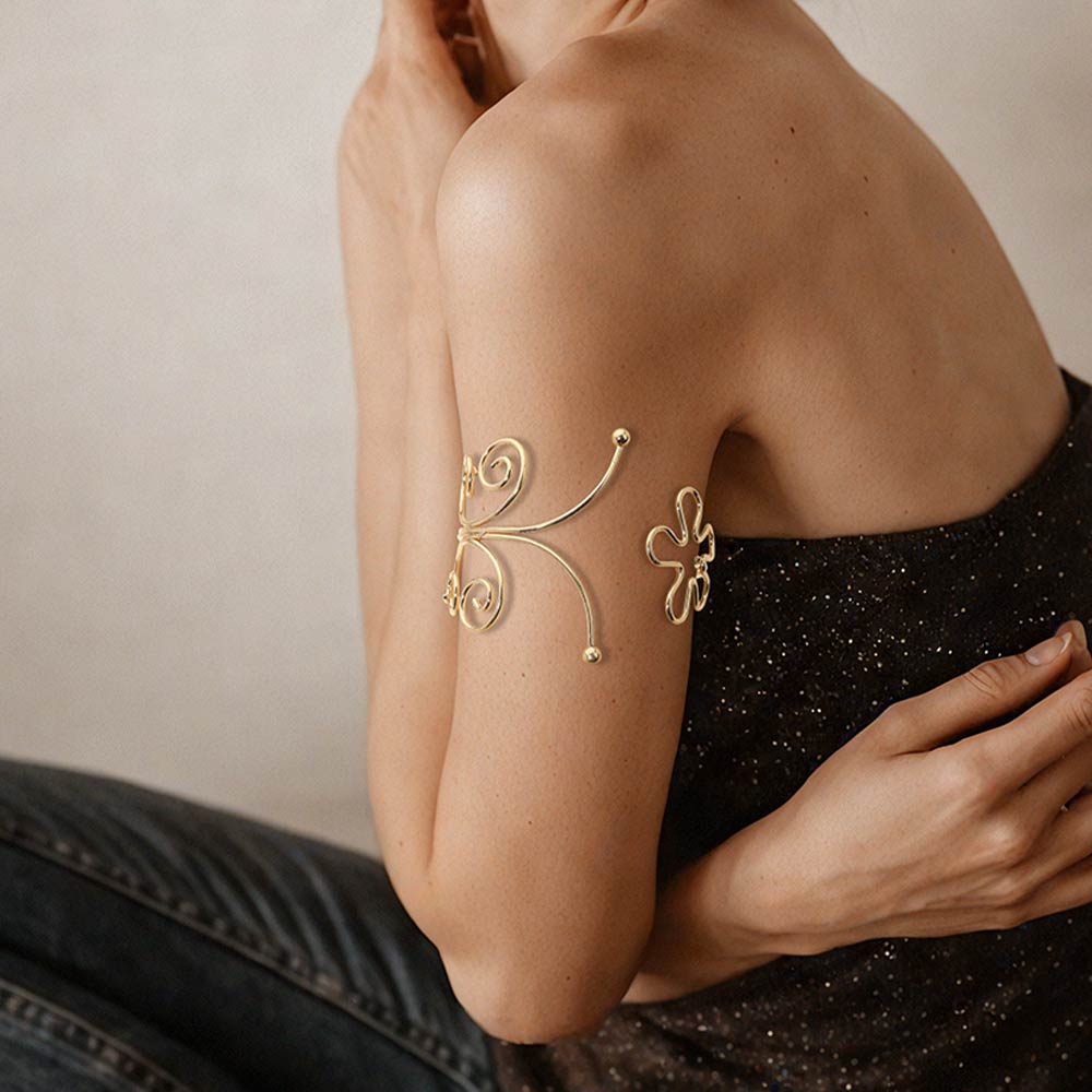 Metal Wire Spiral Butterfly Floral Wrap Arm Cuff Bracelet