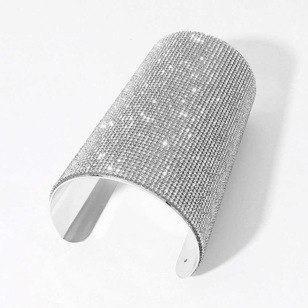 Wide Rhinestone Paved Arm Cuff Bracelet