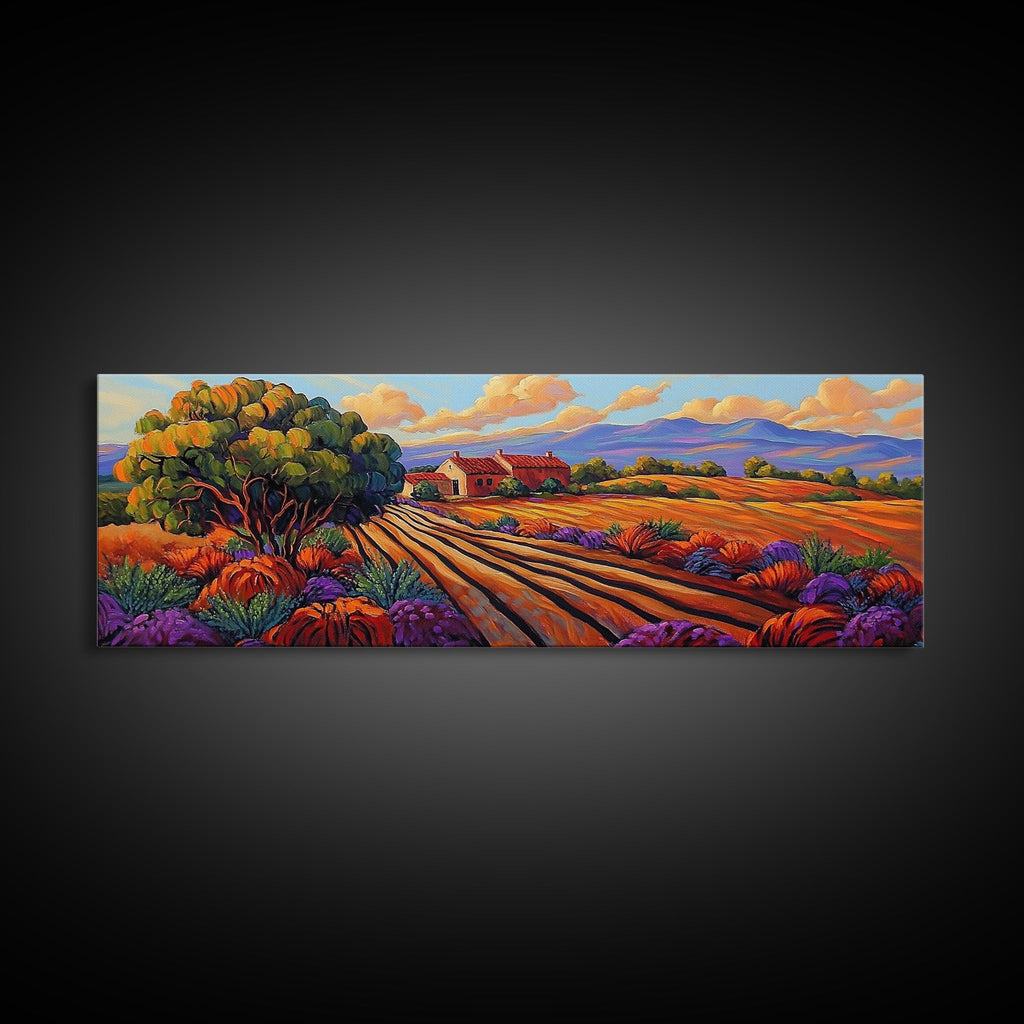 Autumn Farm Fields, Colorful Trees, Rural Home Landscape, Canvas Print, Fall Wall Decor, Country Living Room Wall Art, Impressionist Style