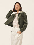 Cotton Lyocell Contrast Check Collar Cropped Jacket FLORENZA