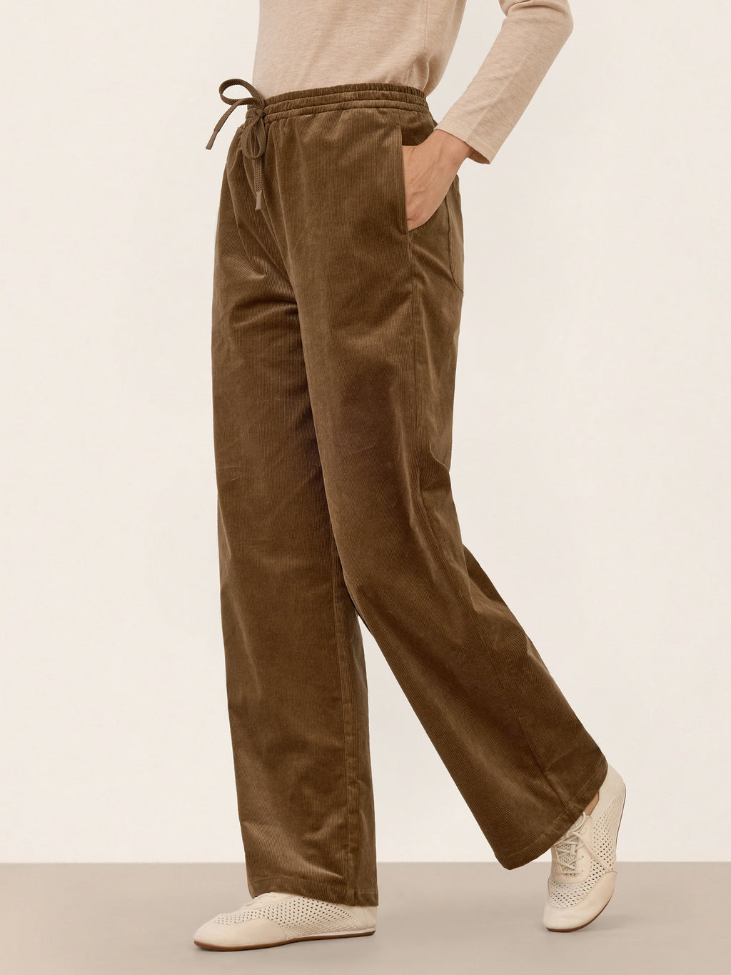 Cotton Corduroy Drawstring Waist Straight Leg Pants ALORA
