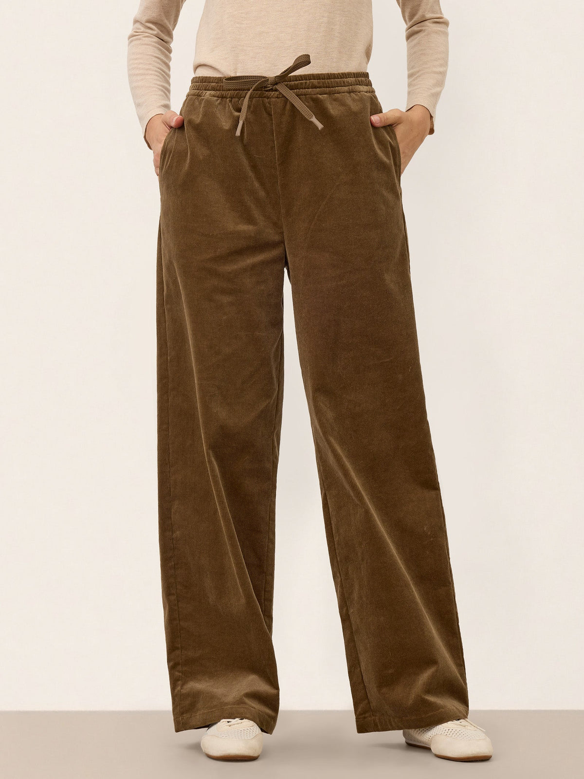 Cotton Corduroy Drawstring Waist Straight Leg Pants ALORA