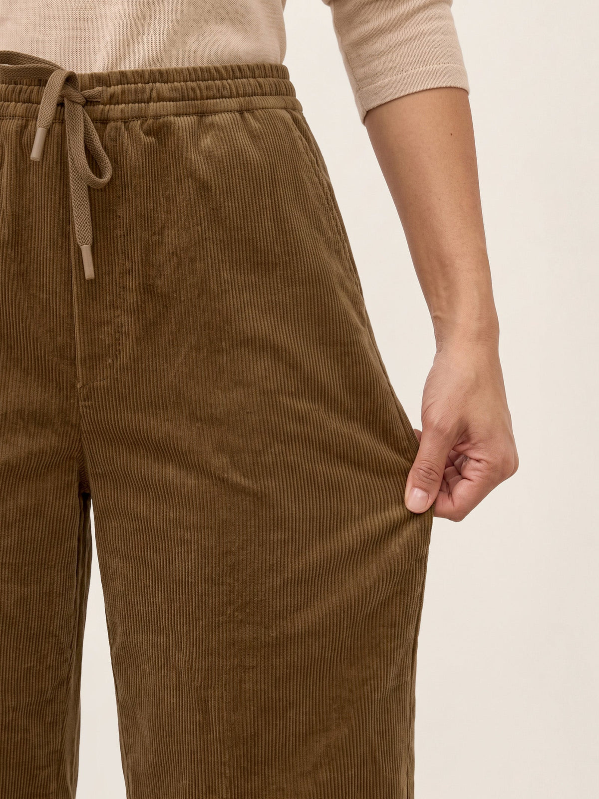Cotton Corduroy Drawstring Waist Straight Leg Pants ALORA