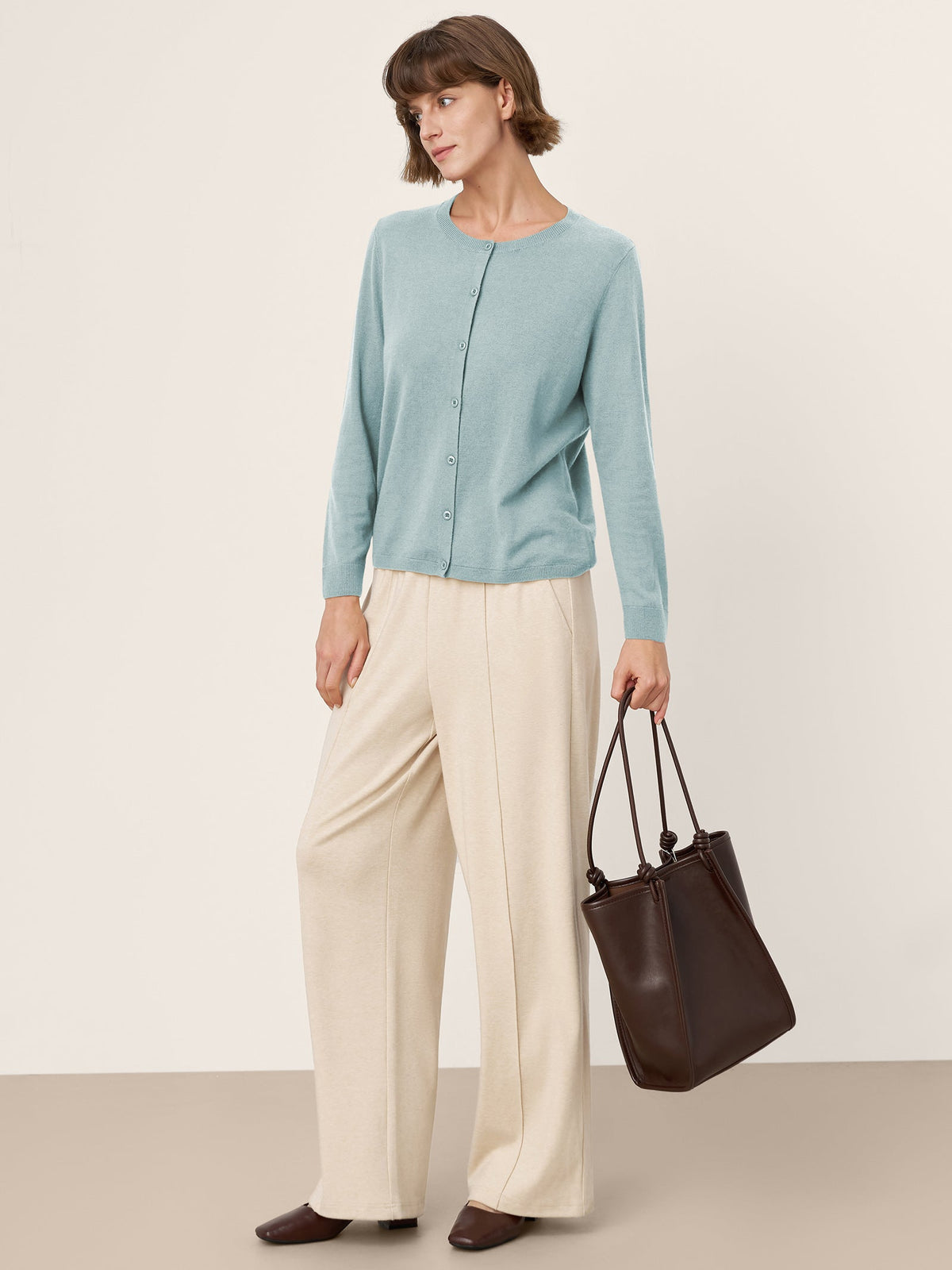 100% Extra-Fine Merino Wool Buttoned Knit Cardigan CAYLA