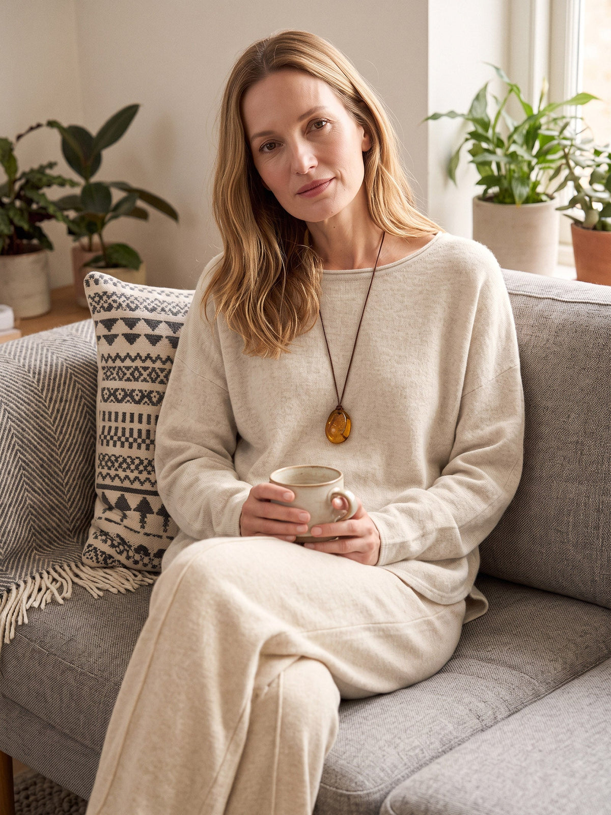 100% Mongolian Cashmere Hand-Finished Rolled Edge Knit Top AMARA