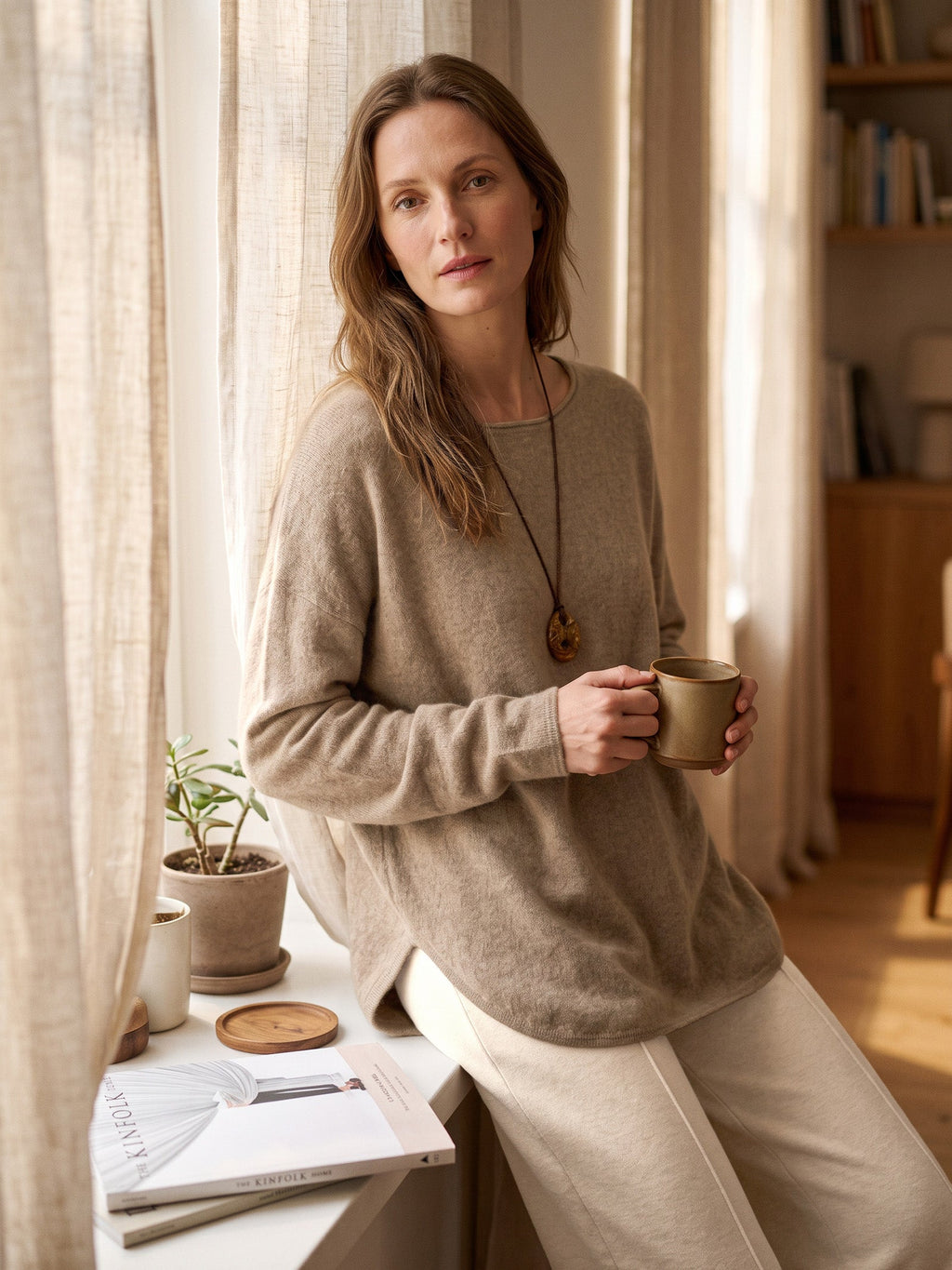 100% Mongolian Cashmere Hand-Finished Rolled Edge Knit Top AMARA