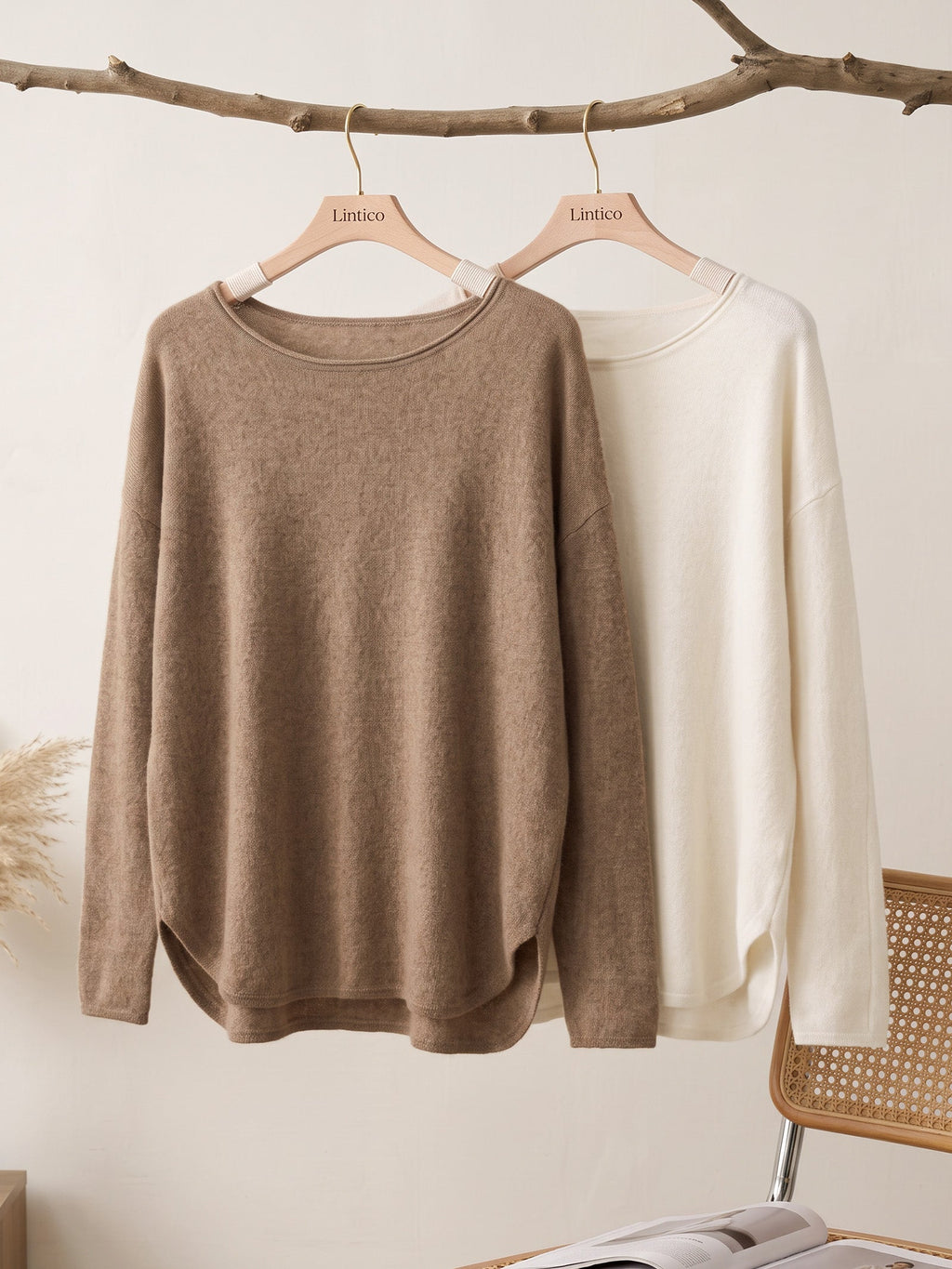 100% Mongolian Cashmere Hand-Finished Rolled Edge Knit Top AMARA
