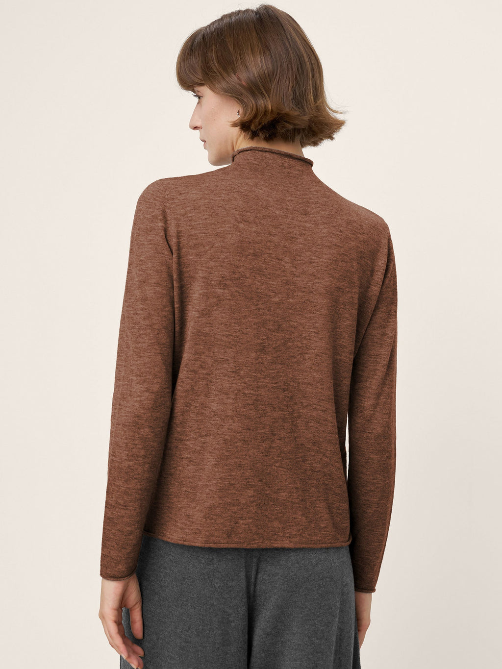 100% Extra-Fine Merino Wool Mock Neck Sweater with Rolled Edge ELA