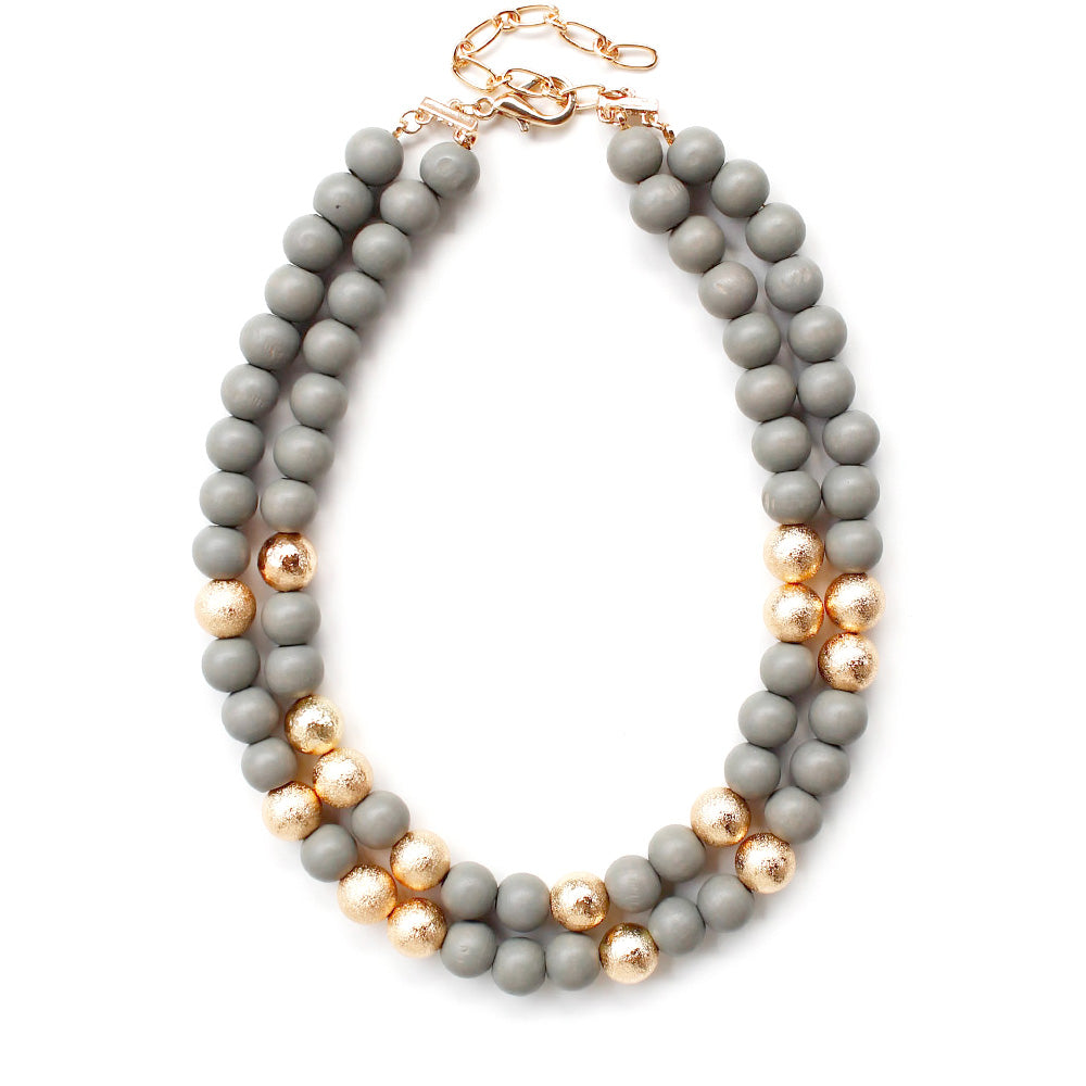 Mardi Gras Brass Metal Wood Ball Double Layered Necklace