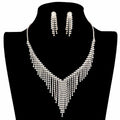 Chevron Accented Rhinestone Pave Fringe Necklace