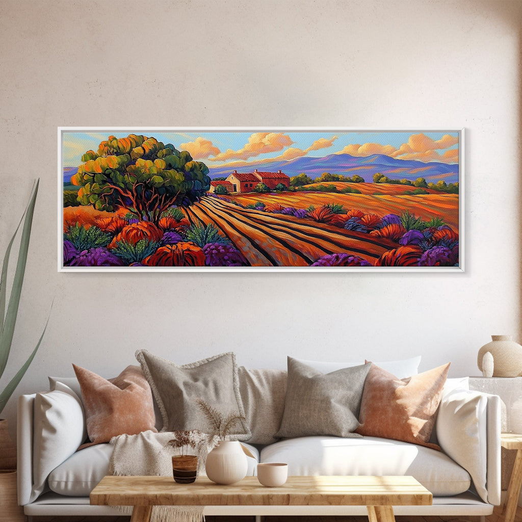 Autumn Farm Fields, Colorful Trees, Rural Home Landscape, Canvas Print, Fall Wall Decor, Country Living Room Wall Art, Impressionist Style