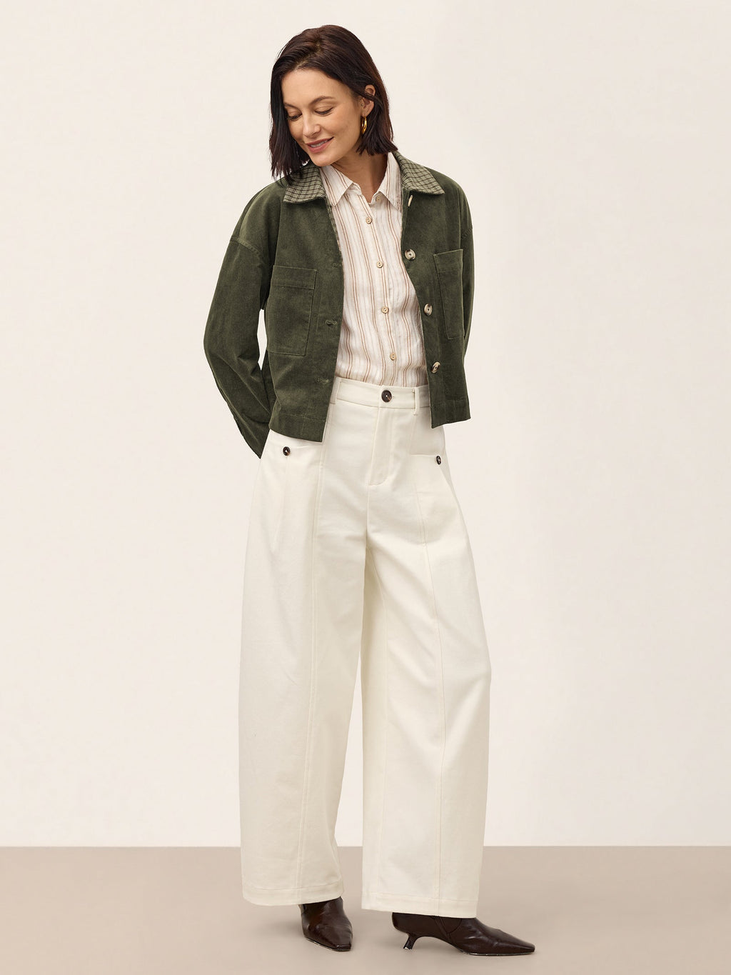 Cotton Mid Waist Curved Leg Pants LORENA