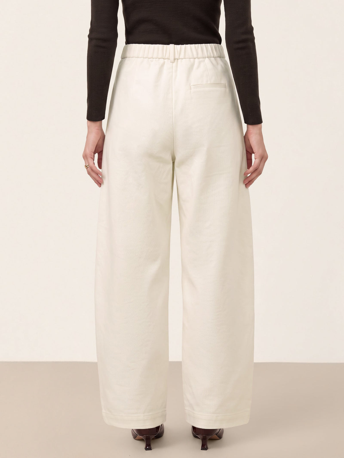 Cotton Mid Waist Curved Leg Pants LORENA