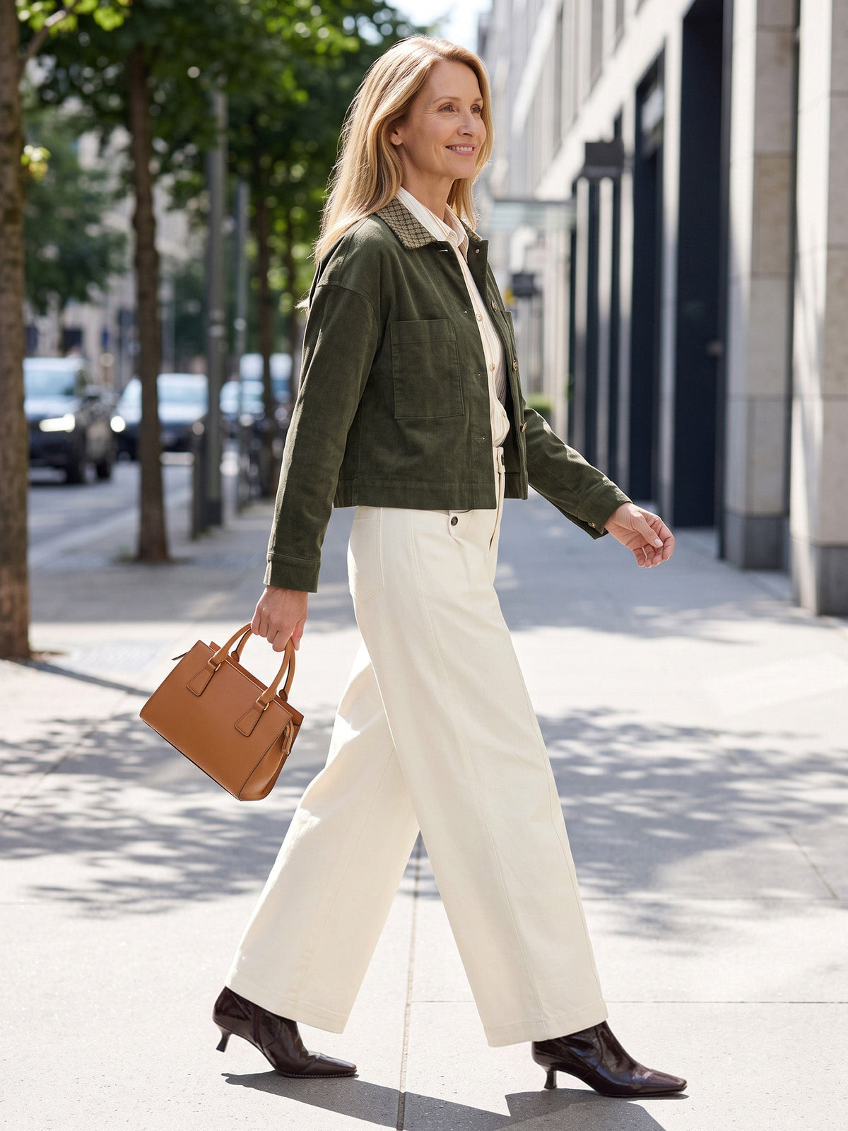 Cotton Mid Waist Curved Leg Pants LORENA