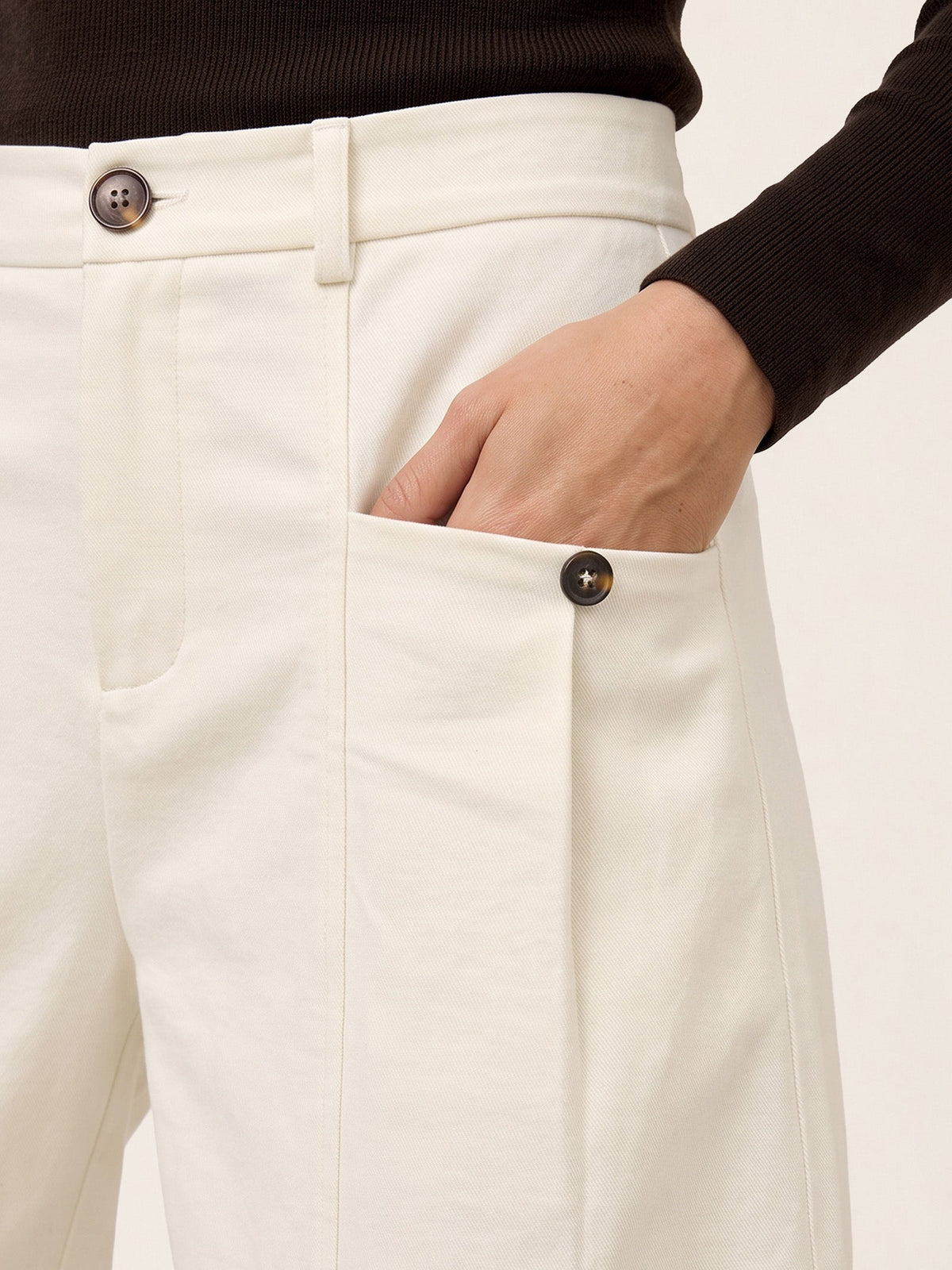 Cotton Mid Waist Curved Leg Pants LORENA