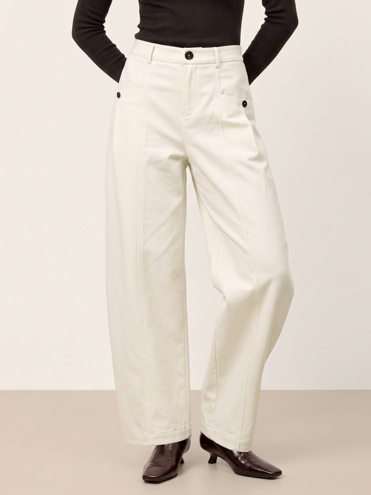 Cotton Mid Waist Curved Leg Pants LORENA