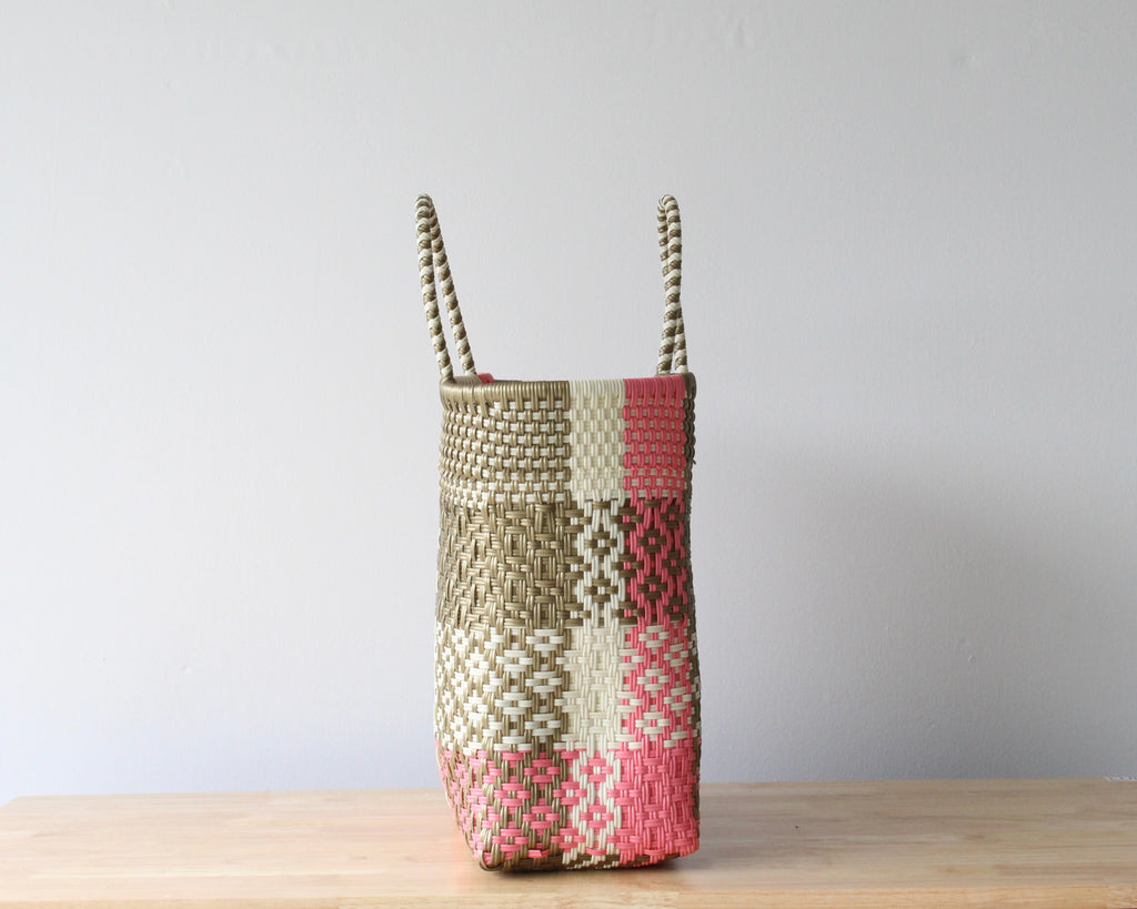 Pink & Gold Medium Woven Tote