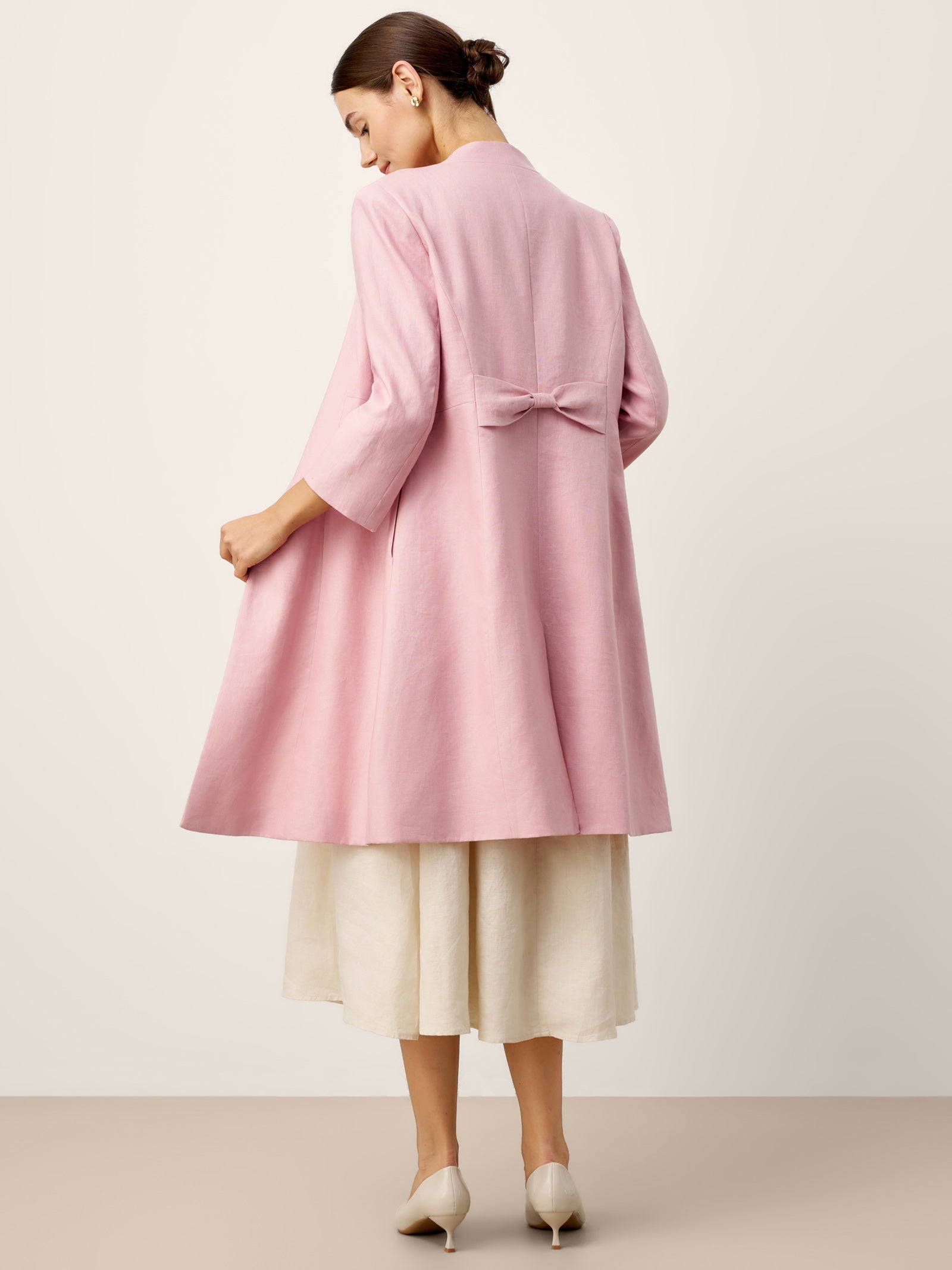 100% Linen Sculpted Waist V-neck Longline Jacket Top AZURA