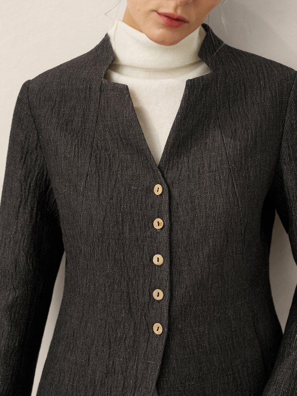 Linen Mandarin Collar Button-Up Shirt Jacket KIMBERLY