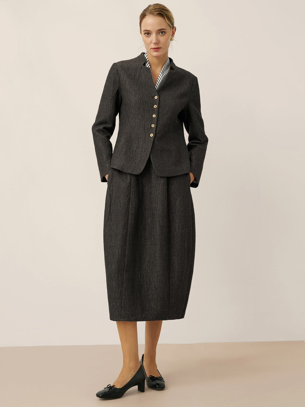Linen Mandarin Collar Button-Up Shirt Jacket KIMBERLY