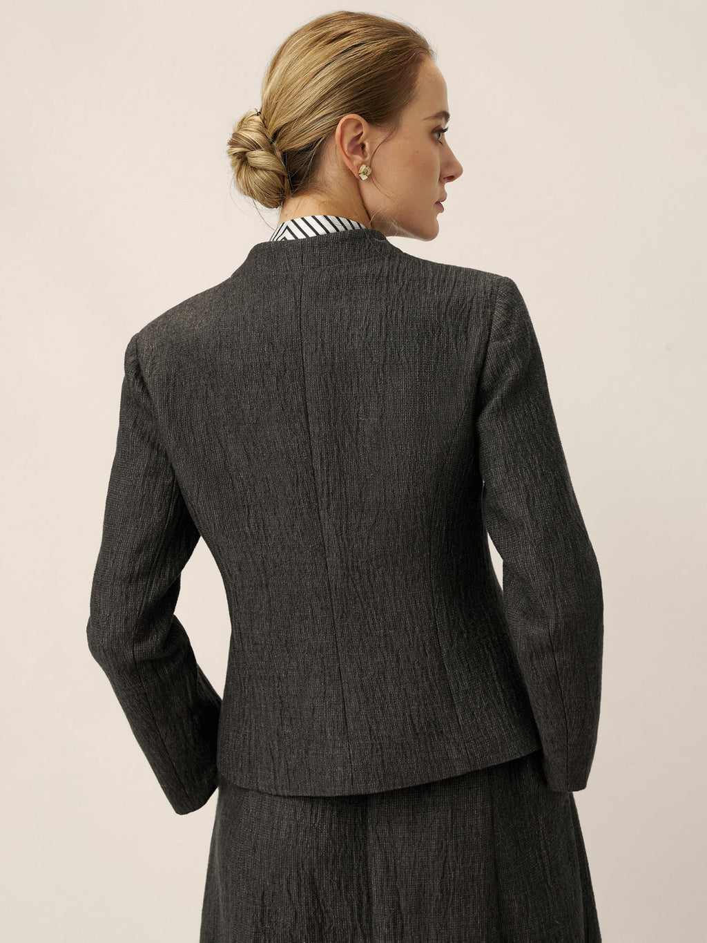 Linen Mandarin Collar Button-Up Shirt Jacket KIMBERLY