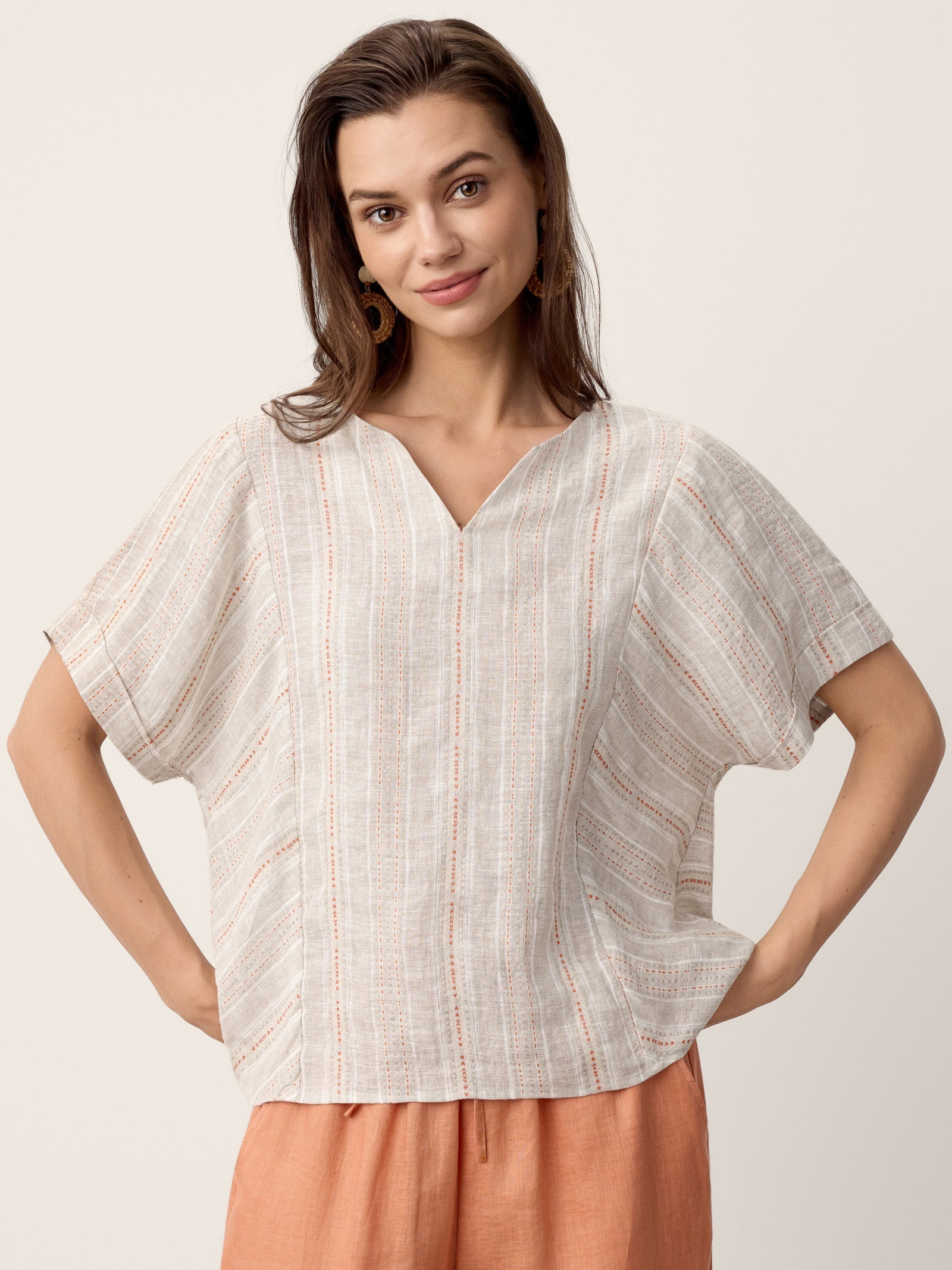 Linen Split-Neck Drop-Shoulder Top KIERA