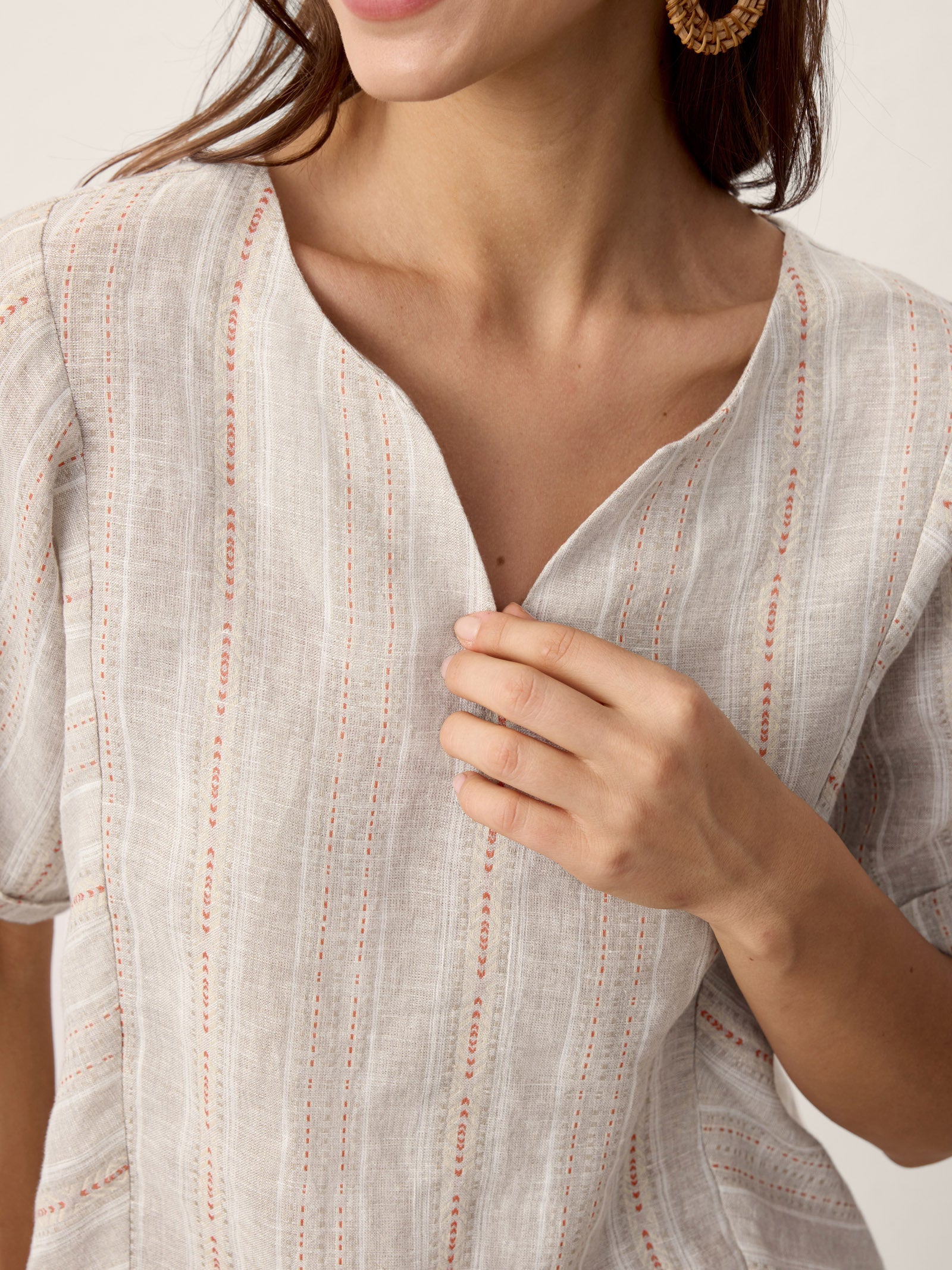 Linen Split-Neck Drop-Shoulder Top KIERA