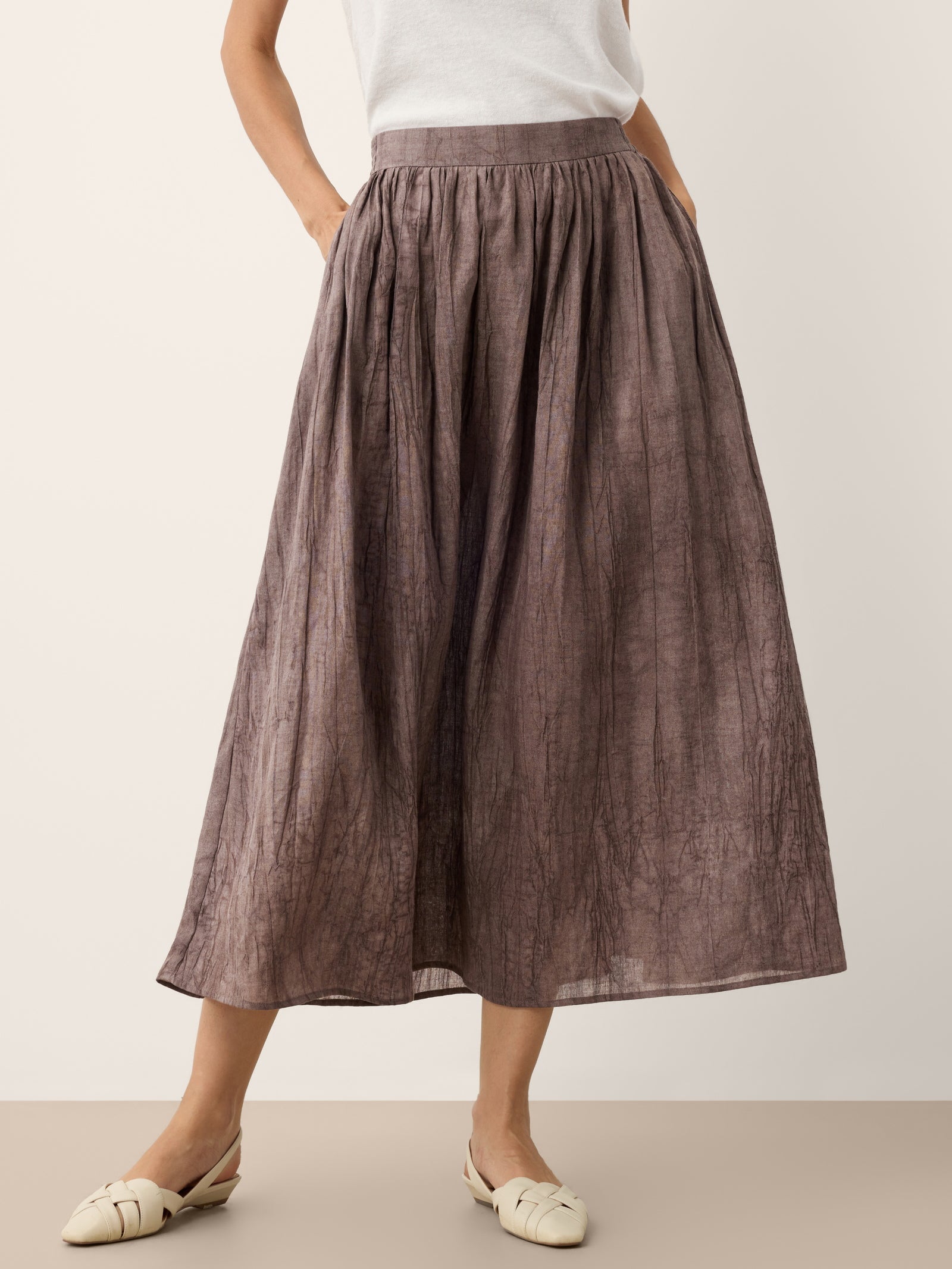 Linen Textured Pleated Waist Skirt ROSAMUND