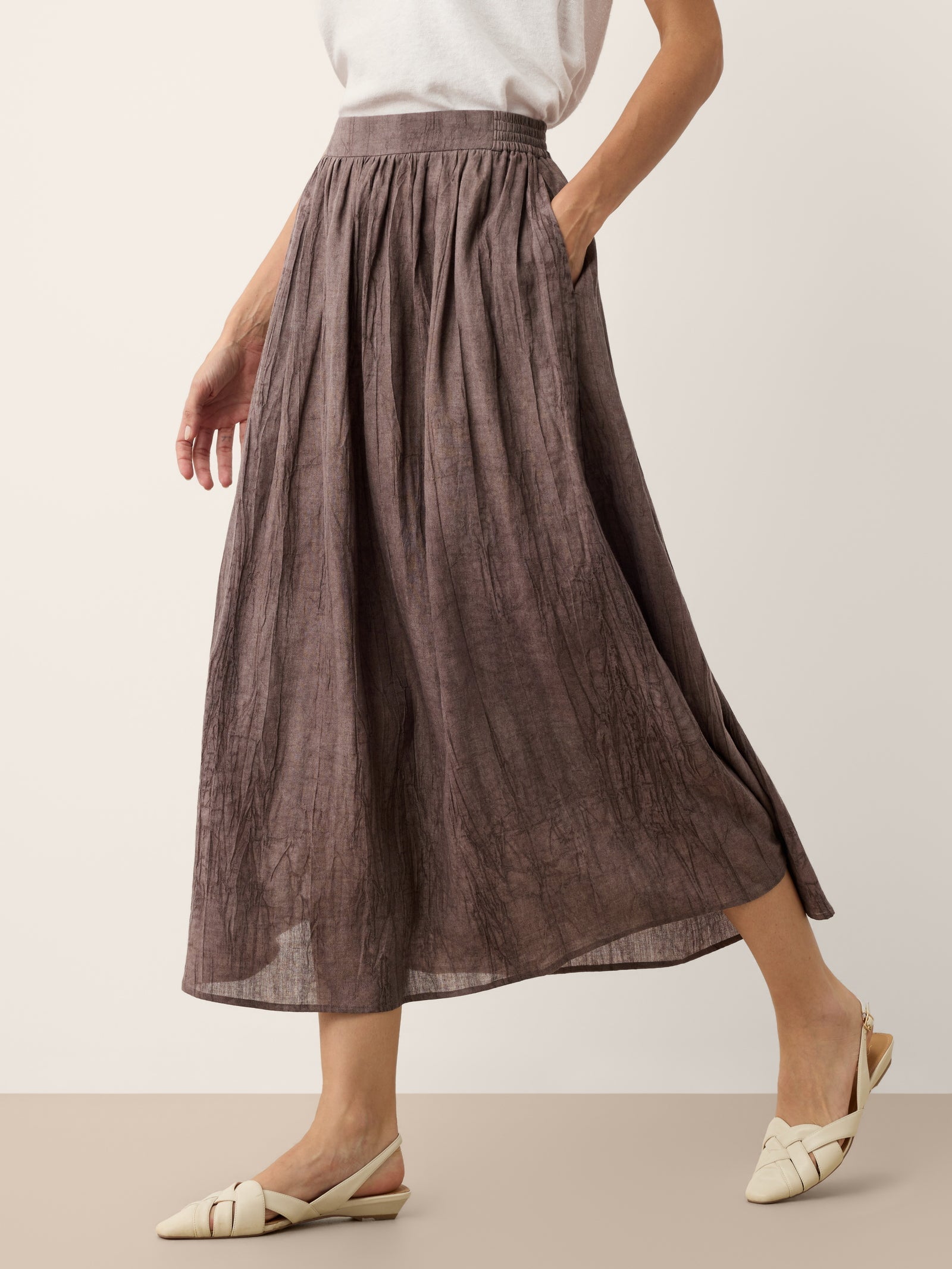 Linen Textured Pleated Waist Skirt ROSAMUND