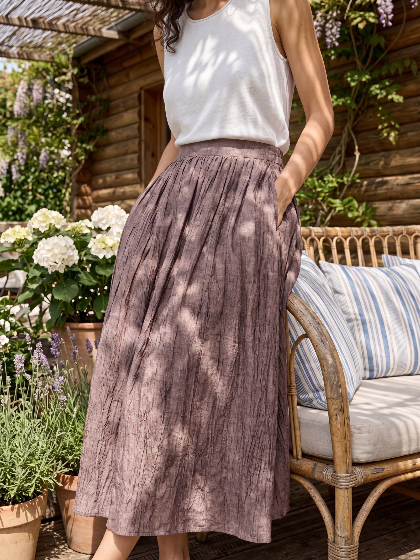Linen Textured Pleated Waist Skirt ROSAMUND