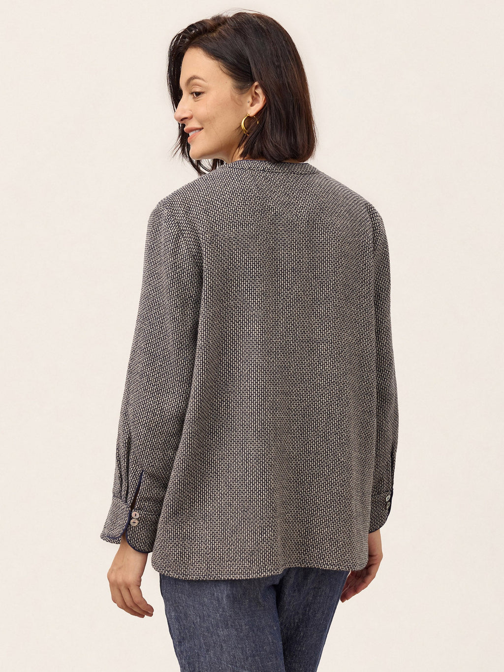 Linen Yarn Dyed Check Piped Long Sleeve Shirt AMARANTA