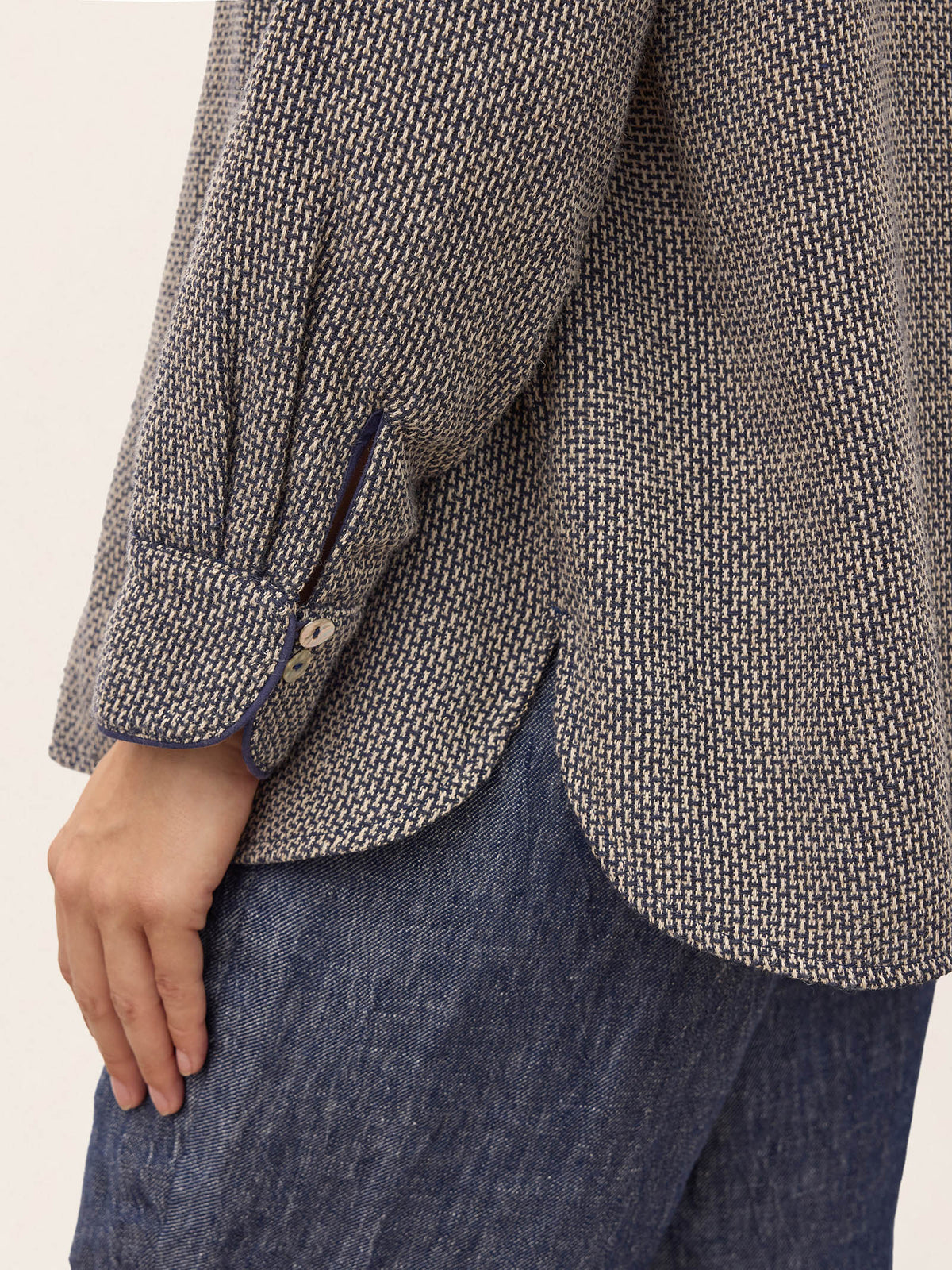 Linen Yarn Dyed Check Piped Long Sleeve Shirt AMARANTA