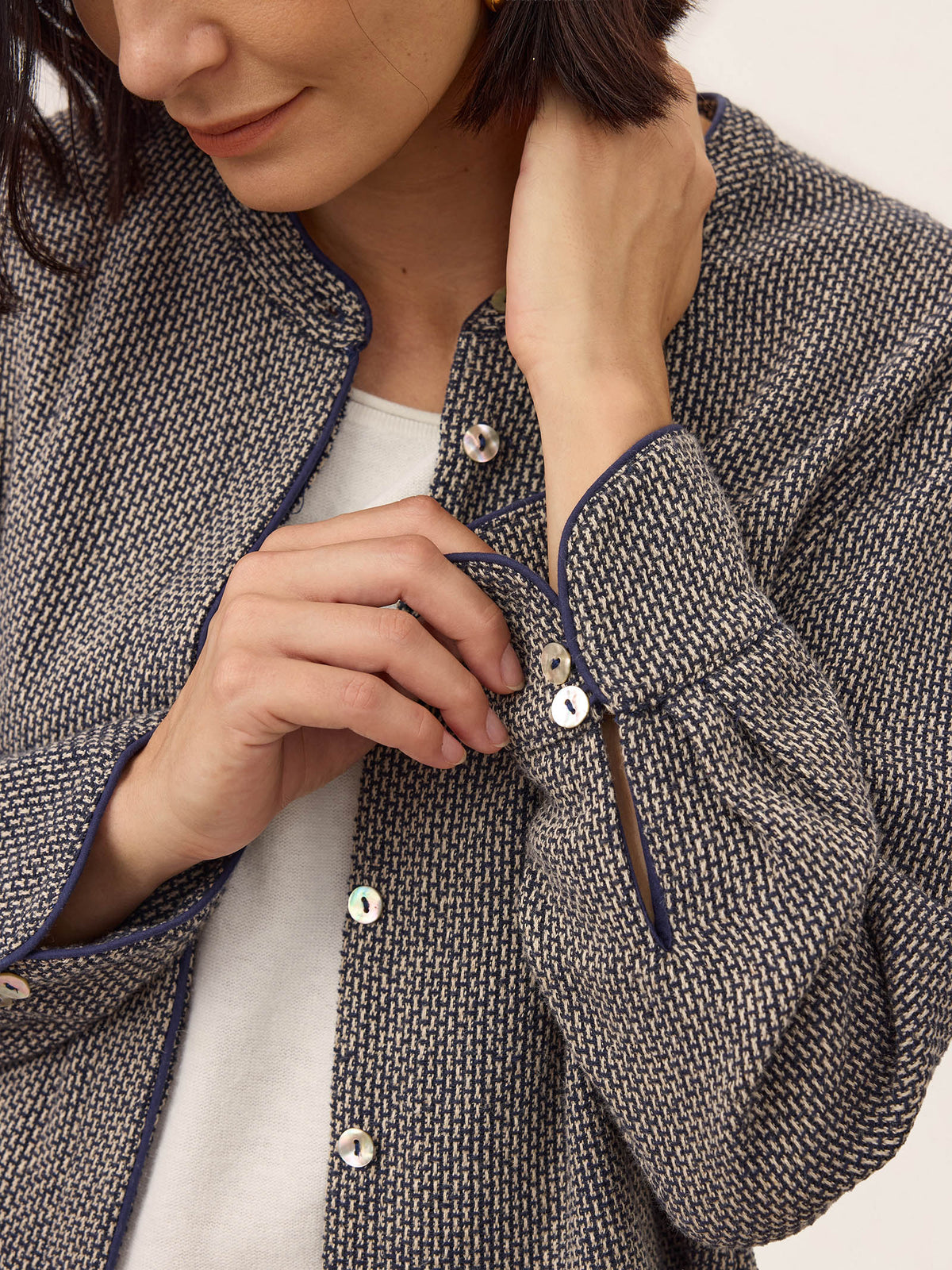 Linen Yarn Dyed Check Piped Long Sleeve Shirt AMARANTA