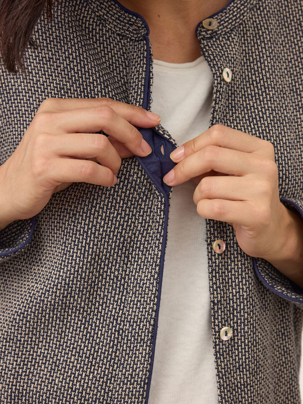 Linen Yarn Dyed Check Piped Long Sleeve Shirt AMARANTA