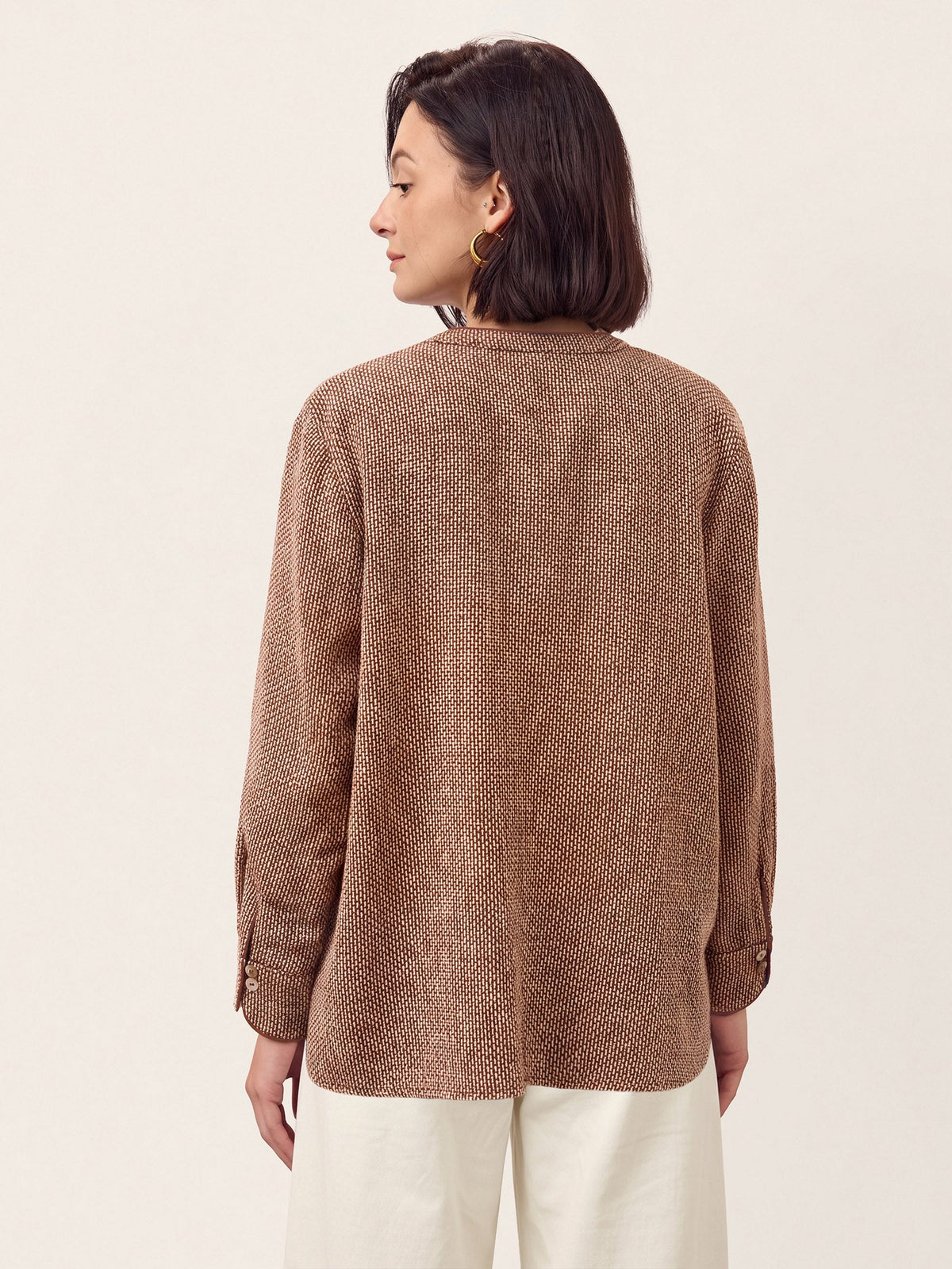 Linen Yarn Dyed Check Piped Long Sleeve Shirt AMARANTA
