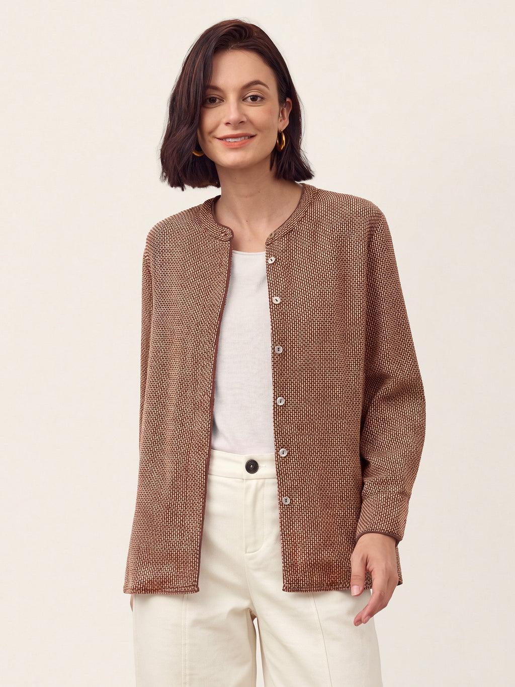 Linen Yarn Dyed Check Piped Long Sleeve Shirt AMARANTA