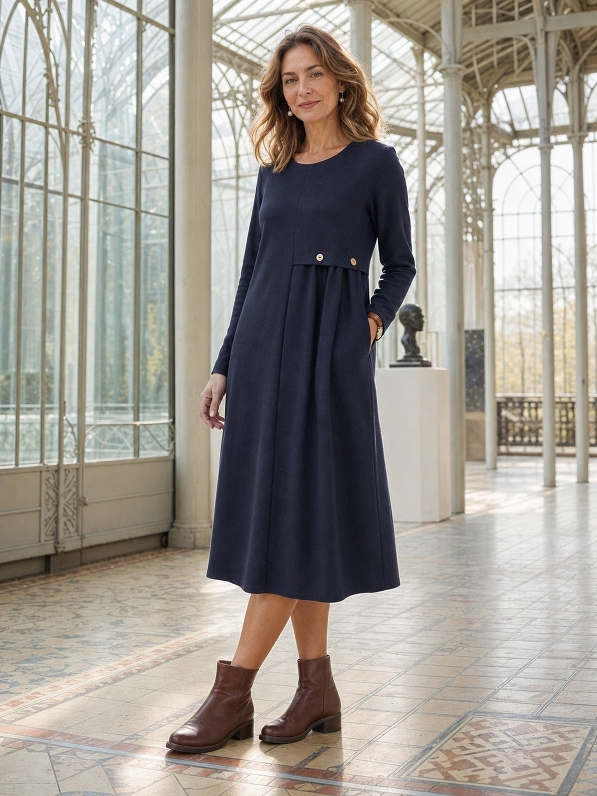 Asymmetric Pleated Waist Midi Dress ALYSSA