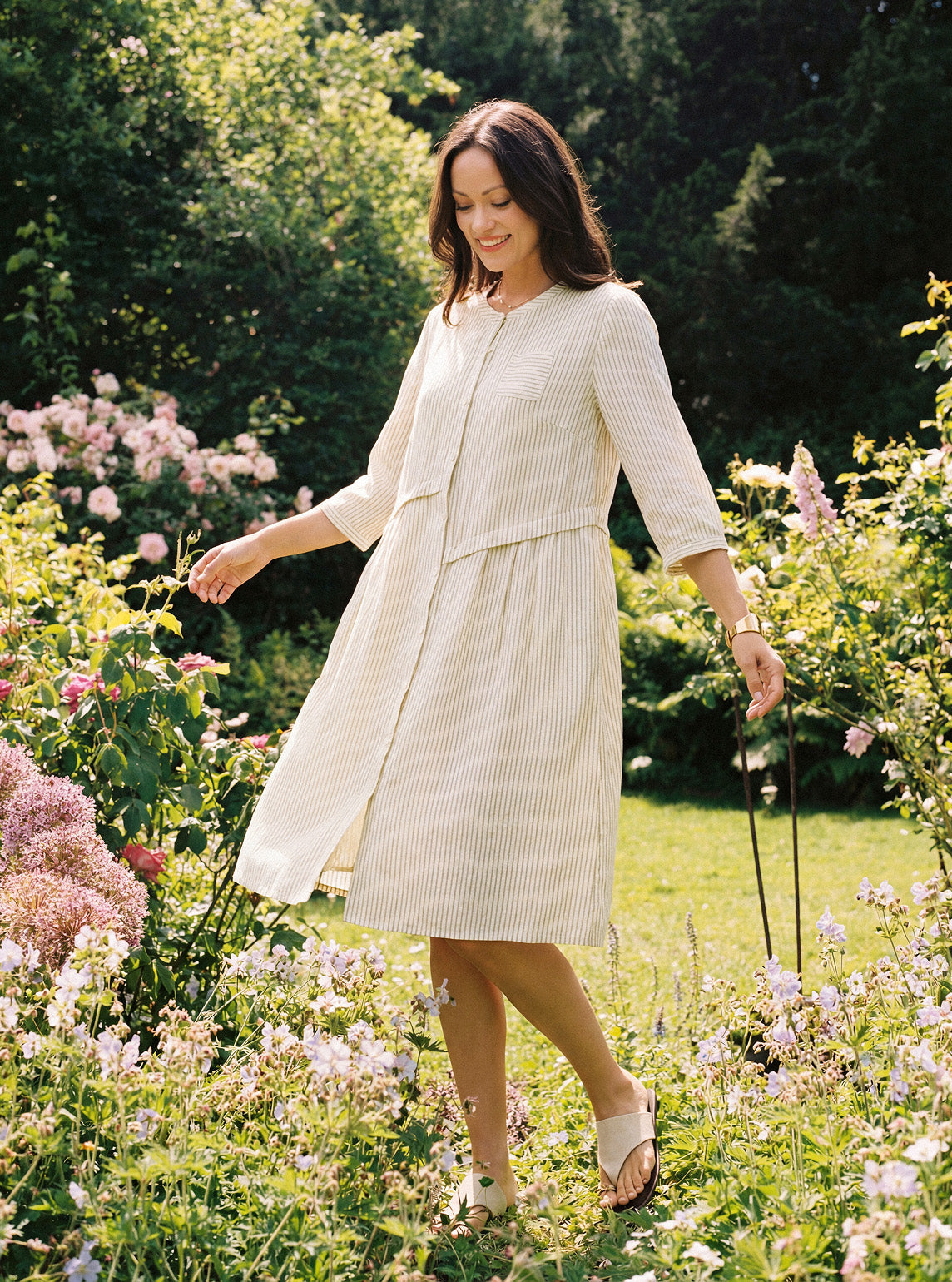 Linen-Lyocell Deconstructed Asymmetric Front Pleat Midi Dress EULALIE